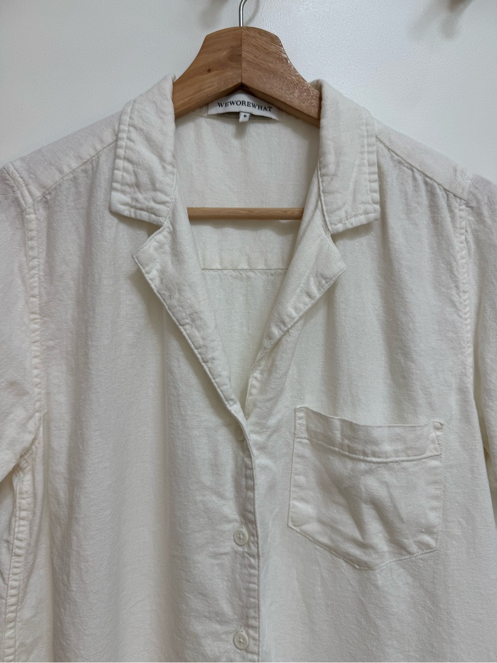 We Wore What Linen Blend Button Down Short Sleeve Blouse Top Women Medium White - Picture 3 of 12